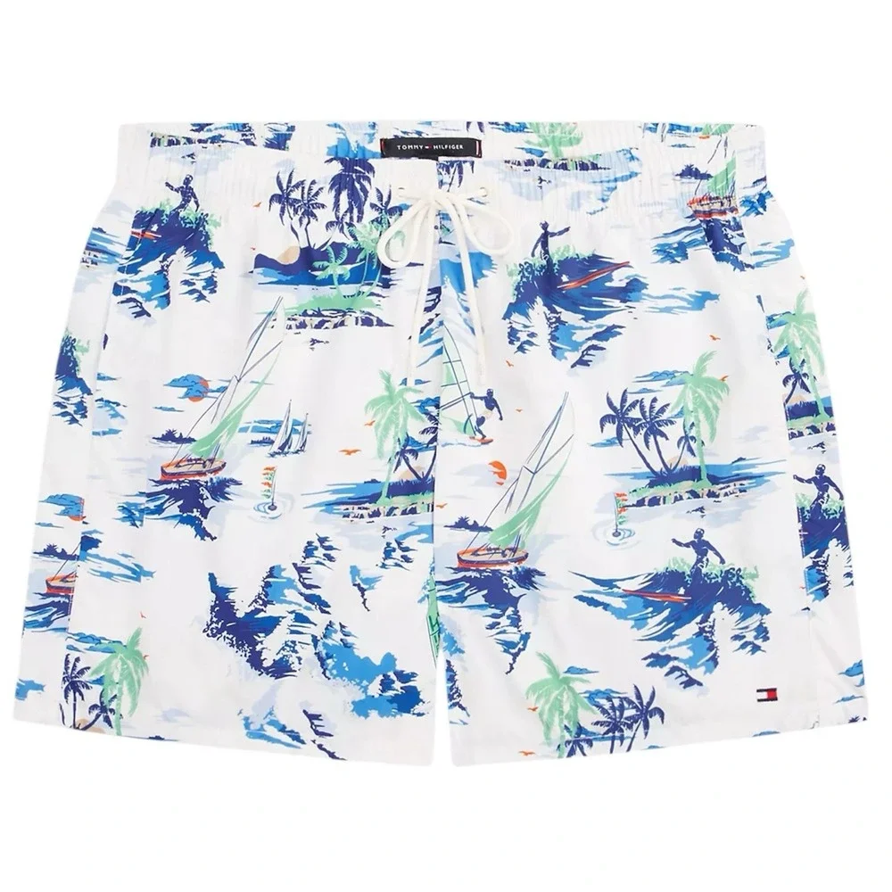 Tommy Hilfiger Men's Swim Trunks Shorts Tropical Beach Scene Print Size‎ M